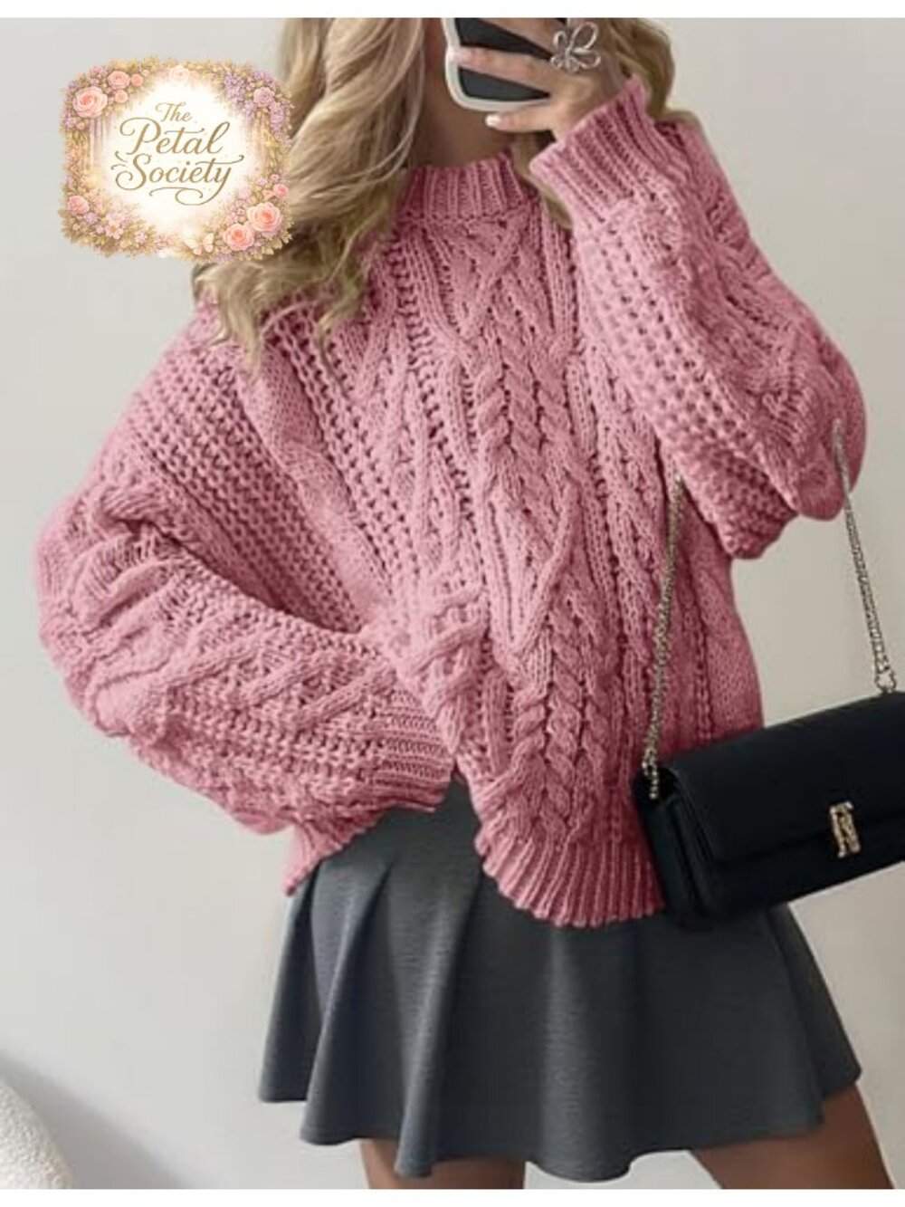 Oversized Chunky Cable Knit Sweater Crew Neck Pullover Top - Picture 3 of 6